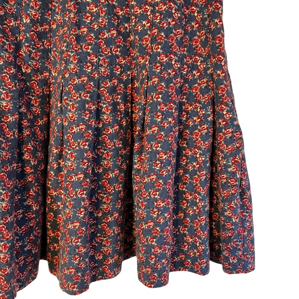 Vtg Pleated Mini Skirt Women's Sz 14 Floral Roses Multi Pink Blue Side‎ Zip - Picture 3 of 6